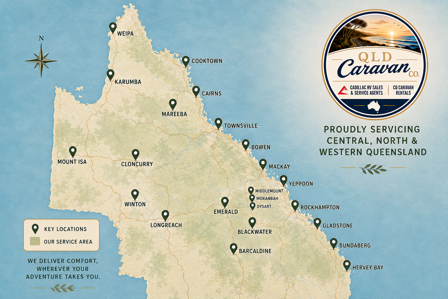 Map of Central and North Queensland service areas
